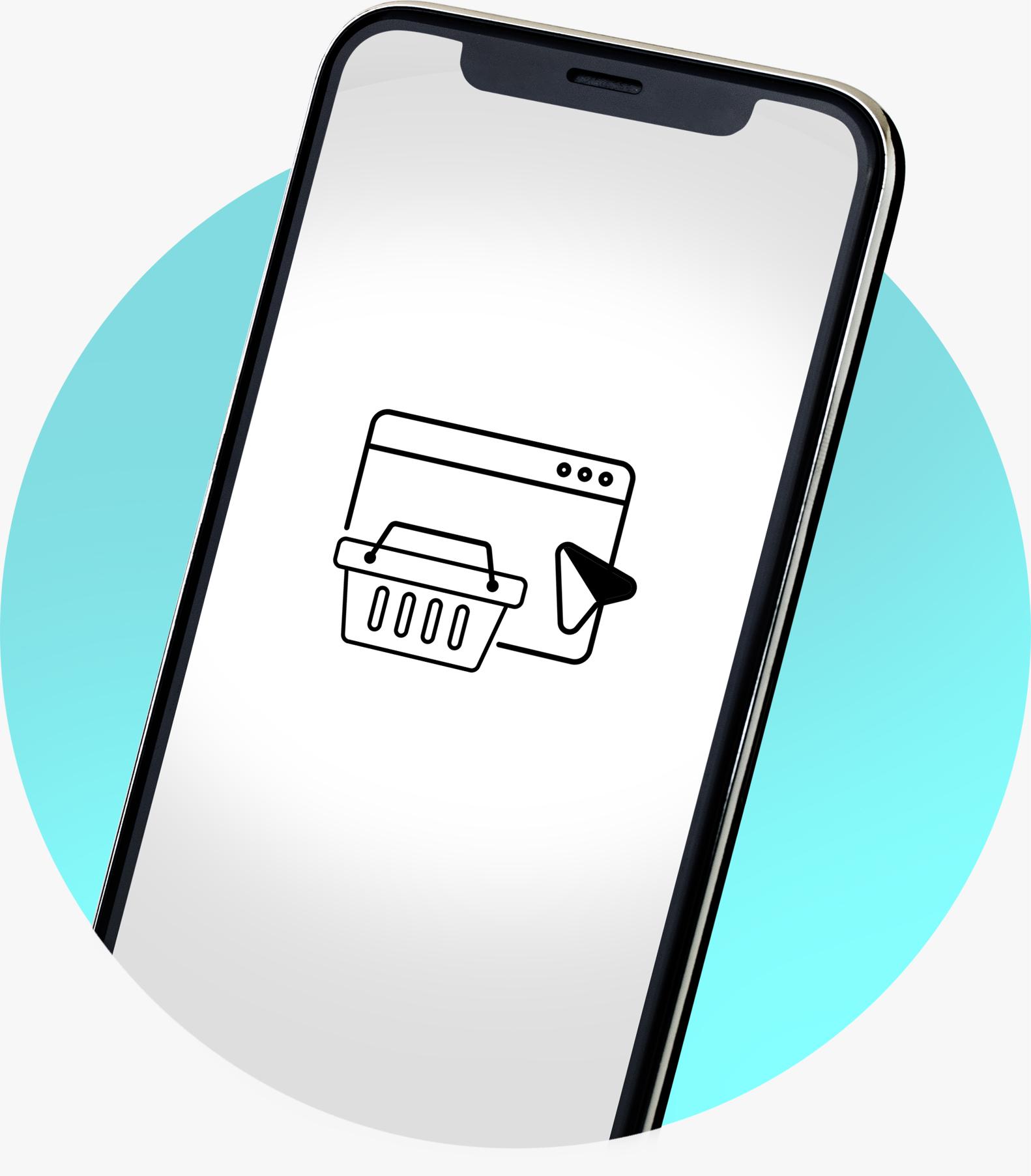 Imagem de celular com ícone de e-commerce